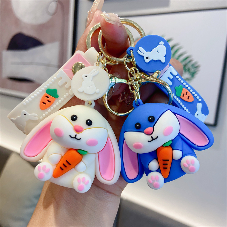 Mini and cute radish and white rabbit keychain car pendant, personalized and creative schoolbag pendant for the Year of the Rabbit 2023 details Picture