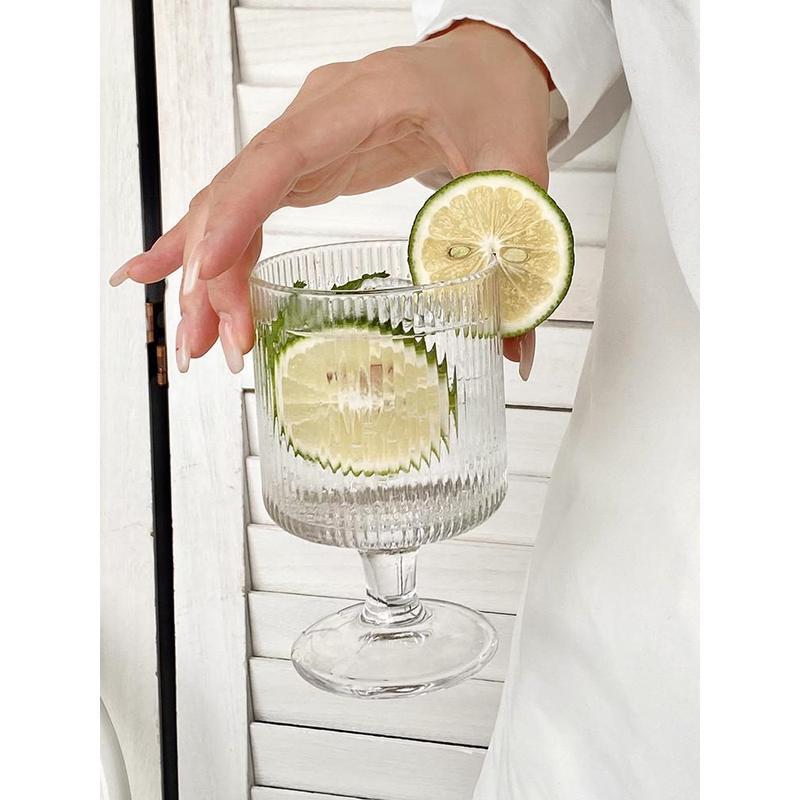 Cross-border high-appearance-level vertical striped dessert glass cups, light luxury European cocktails, ice cream, popsicles, juice tall glasses Application Scenario