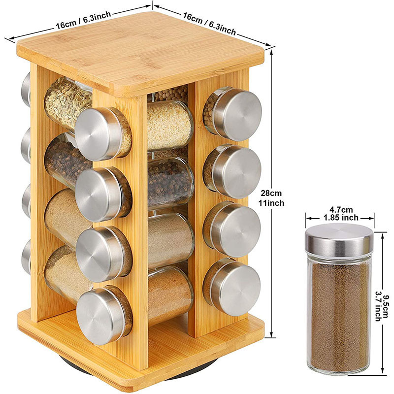 Cross-border European-style bamboo and wood seasoning rack, rotating multi-can spice rack, kitchen organizing supplies, seasoning bottle storage rack Application Scenario
