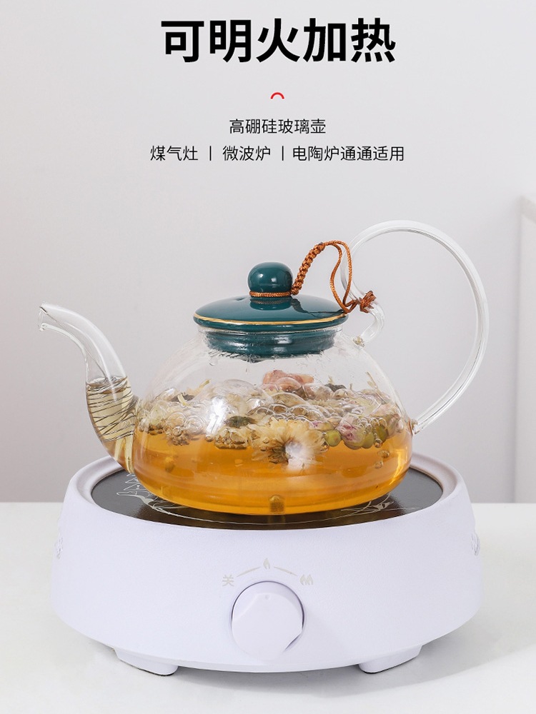 9WOR heat-resistant glass flower teapot set, afternoon tea, fruit tea, herbal tea, tea set with filter, included candles for heat preservation Specification image
