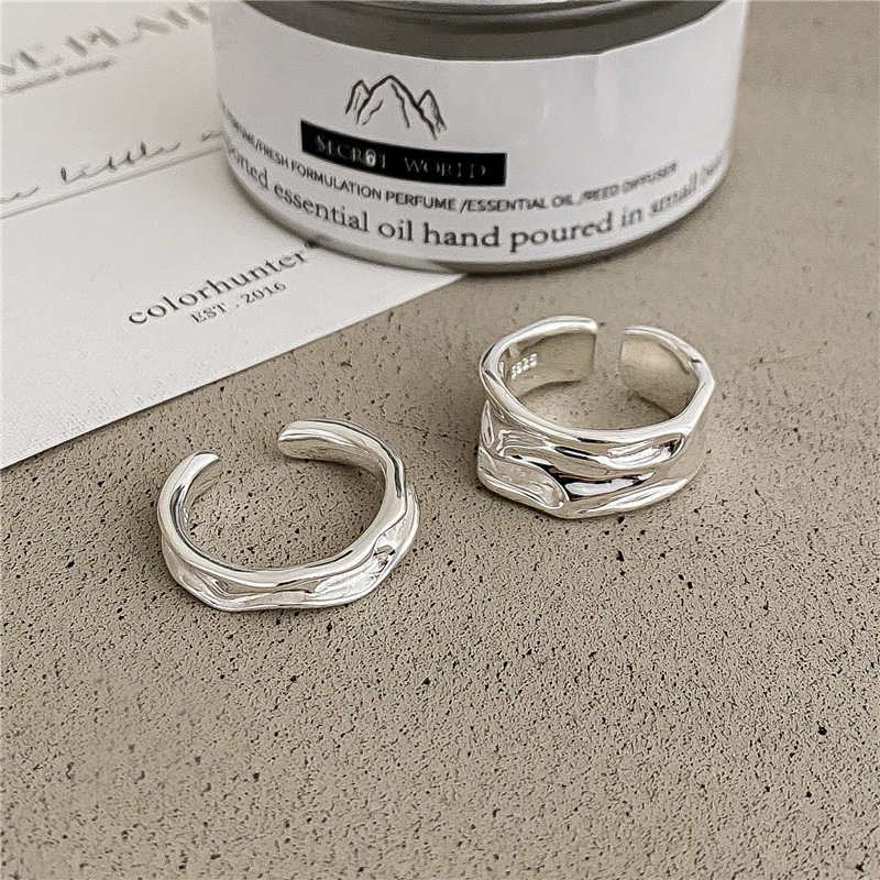 925 silver Korean version texture streamlined irregular stream texture ring, INS style simple, fashionable and individual blogger ring