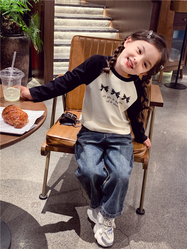 女童长袖T恤春装2025新款洋气儿童插肩袖撞色上衣女孩百搭打底衫详情7