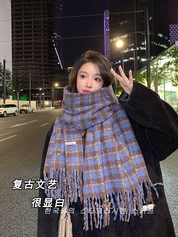 The New Network Red Scarf Female Autumn And Winter Korean Version Of All Geometric Lattice Thickened Student Couple Bib Warm Shawl Specification drawing