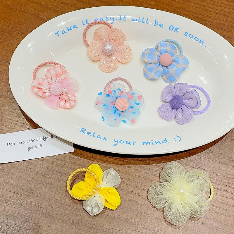 Lovely Children's Color Hair Harmless Elastic Band Hair Accessories 2023 Summer New Girls' Mesh Flower Hair Rope Headwear Application Scenario
