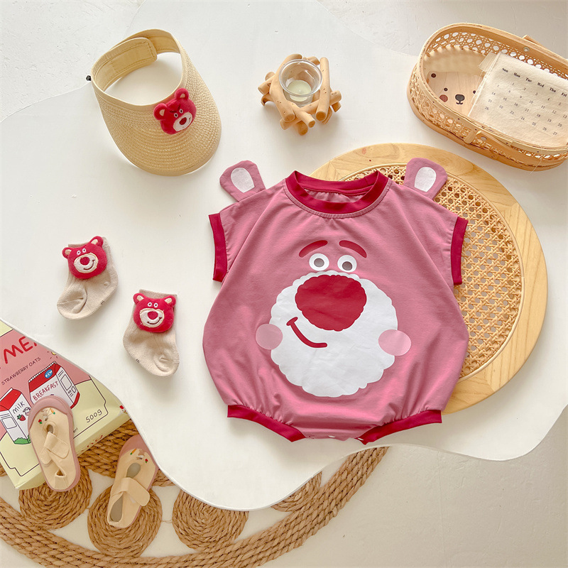 乐宾 0-2岁婴幼儿服装三角包屁衣 卡通造型哈衣草莓小熊棉质爬服详情图1