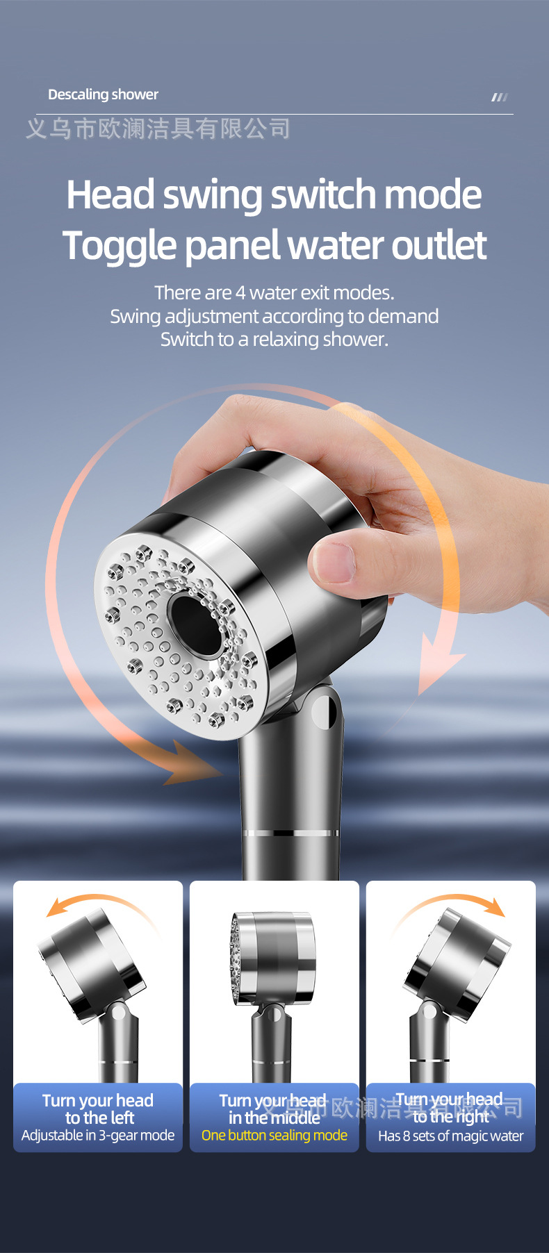 跨境圆形双向喷头花洒淋浴套装增压花洒家用洗澡大出水手持淋浴头详情9