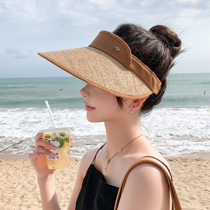Leaf Pv Empty Top Hat Women's Summer Large Canopy Sunshade Straw Hat All Sun Hat Outdoor Uv Protection Sunscreen Hat Specification drawing