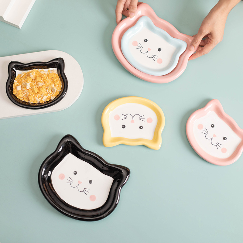 Korean-style ins milk dudu ceramic bowl, dog bowl, rice plate, main food can, short-legged pet bowl, pet supplies