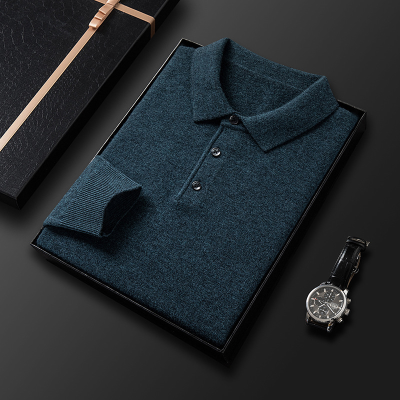 New autumn and winter men's woolen sweaters, long-sleeved pure wool sweaters, men's casual lapel knitted sweaters, one-piece consignment Specification image