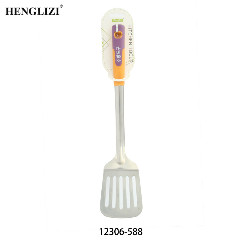 Cross-border household stainless steel spatula soup spoon Frying spatula slotted spoon Non-stick pan non-slip two-color Korean handle kitchen utensils details Picture
