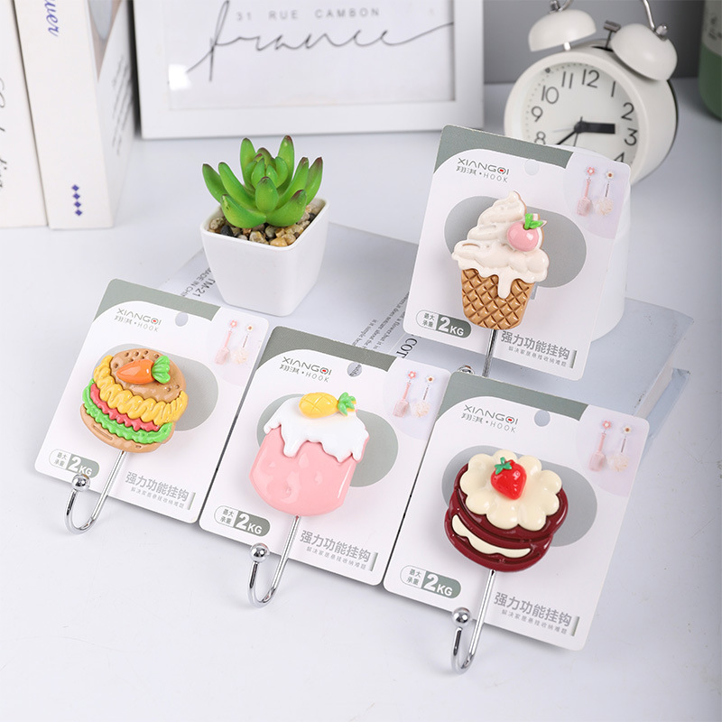 Cute dessert-shaped sticky hooks, creative hooks, student dormitories, home kitchens, bathrooms, seamless sticky hooks, no need for drilling Specification drawing