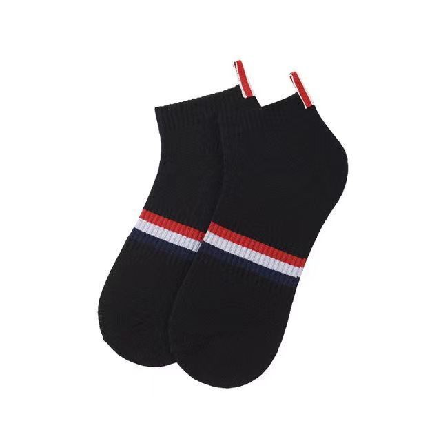 Wholesale one-piece consignment of sports socks for men and women, trendy casual sweat-absorbing and breathable shallow-mouthed short socks, TB Korean version fashionable striped boat socks Item Picture