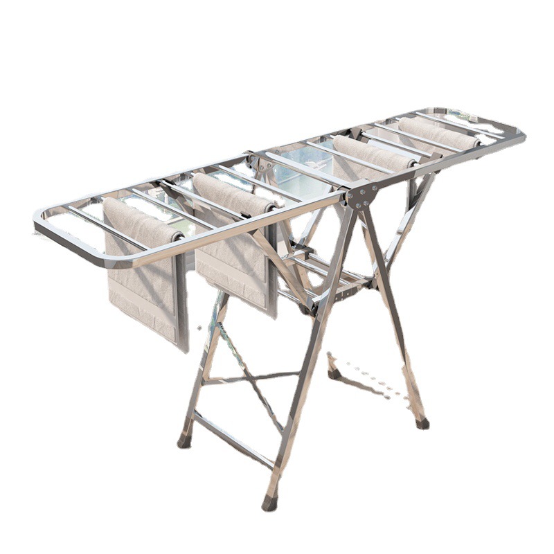 Thickened stainless steel clothes drying rack, indoor and outdoor balcony clothes drying rack, thickened folding household clothes drying rack, quilt drying rack Item Picture