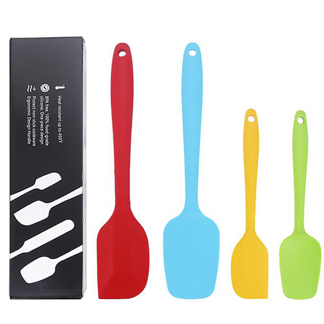 Amazon Hot Selling Silicone Kitchen 4-Piece Set Cream Integrated Spatula Spatula Oil Brush Size Scraper Set