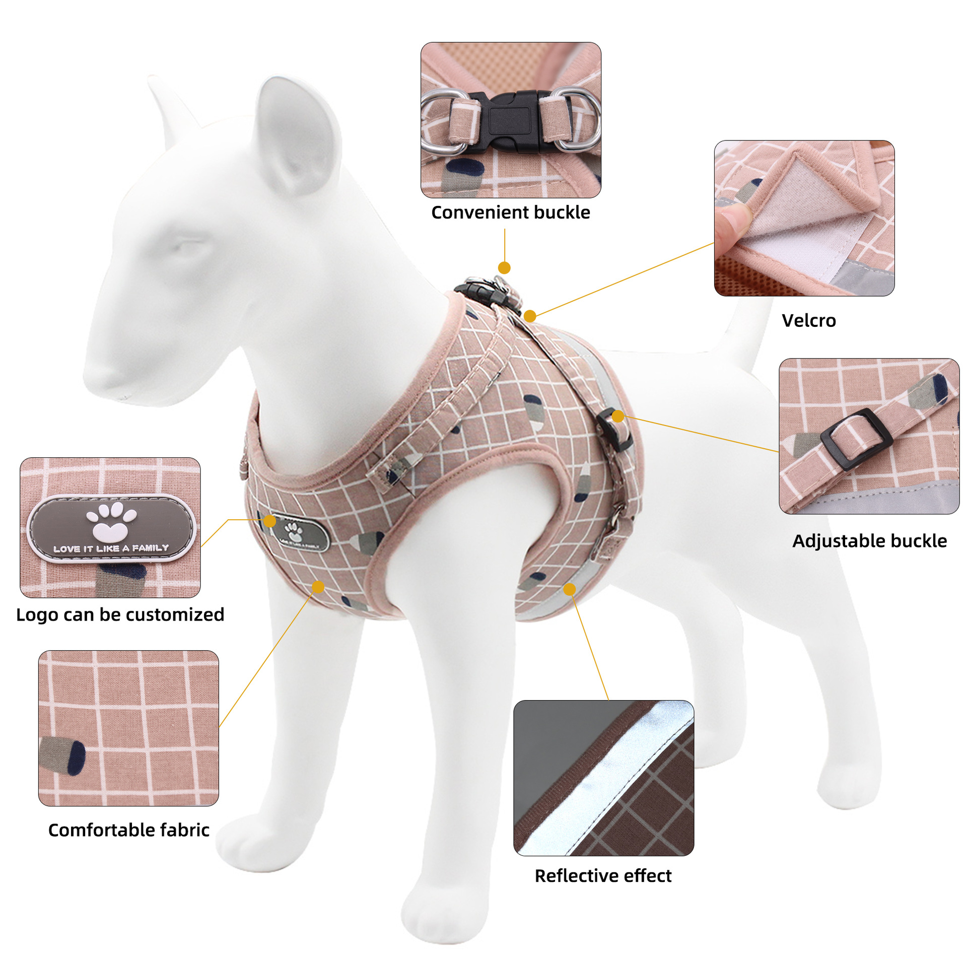 Pet breast strap Leash Universal breast strap for cats and dogs Comfortable breathable reflective pet breast strap for commuting Item Picture