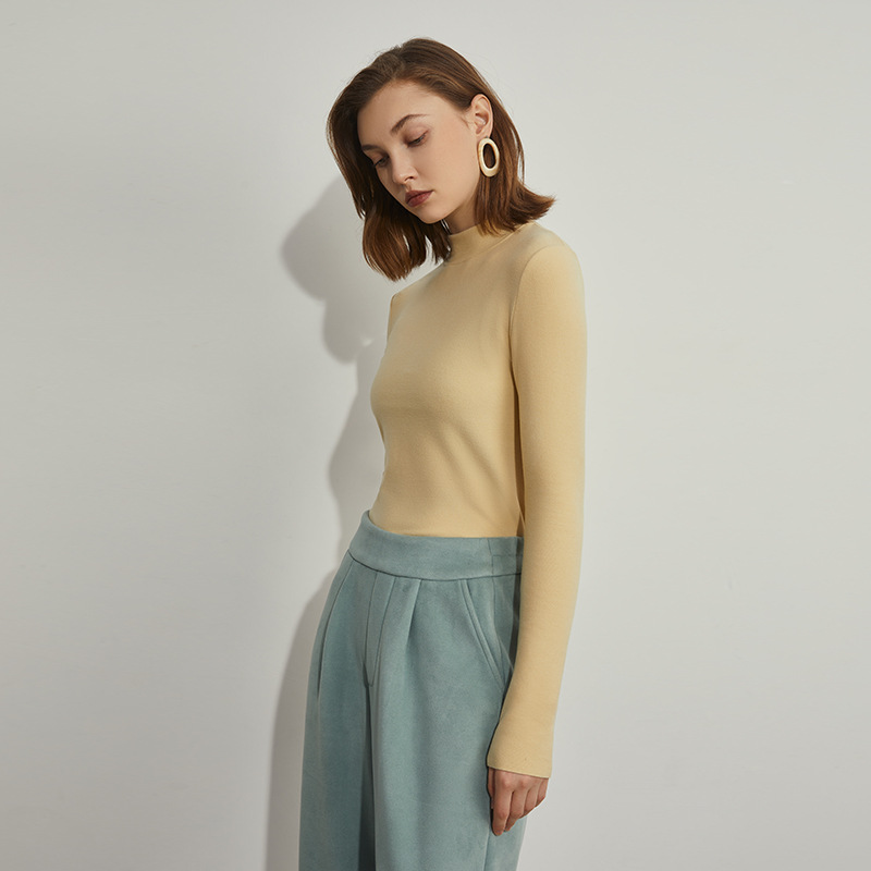 Women's autumn new semi-high-neck hyaluronic acid long-sleeved warm autumn coat, winter new German fleece brushed slimming T-shirt Specification image