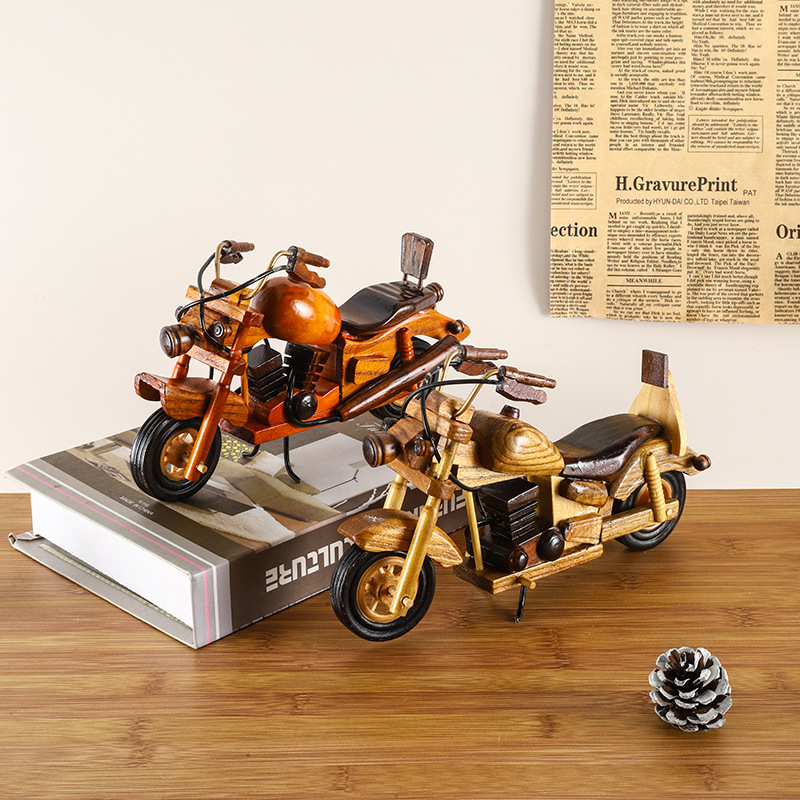 复古木质摩托车办公室创意摆件家居怀旧装饰模型木质工艺品摩托车详情图2