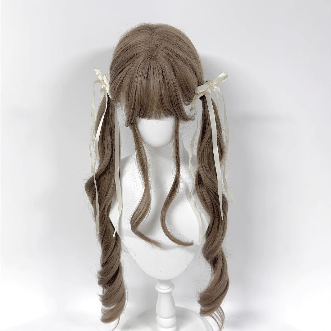 A 80cm Lolita Japanese-style jk natural honey tea linen girl's sweet cosplay long curly hair full wig Specification image