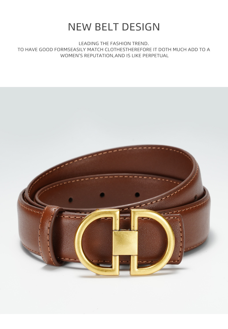 女士腰带双面真皮平滑扣高品质束腰带配连衣裙装饰纯牛皮皮带女潮详情12