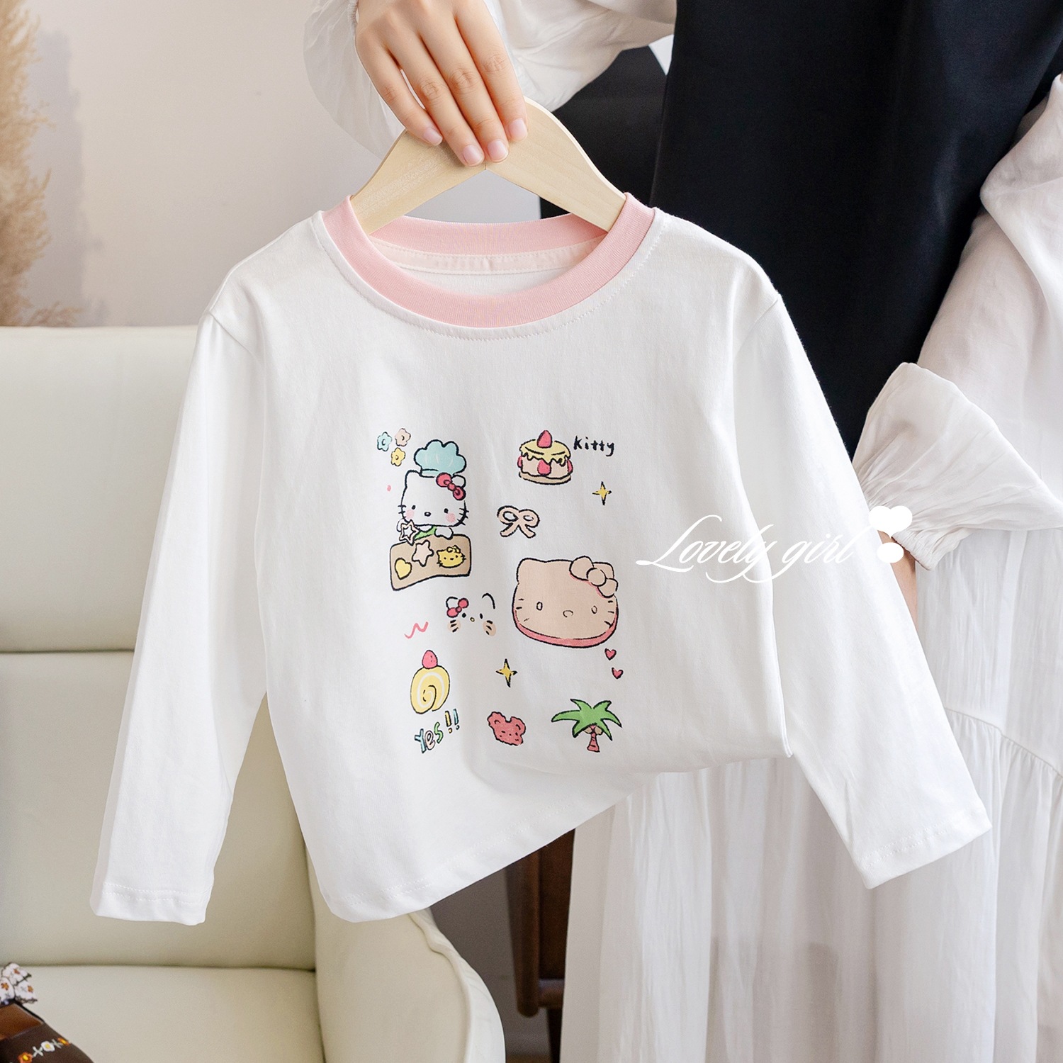 Girls' T-shirt base layer 2025 New autumn children's pure cotton autumn dress long-sleeved cartoon versatile top for baby girls Specification image