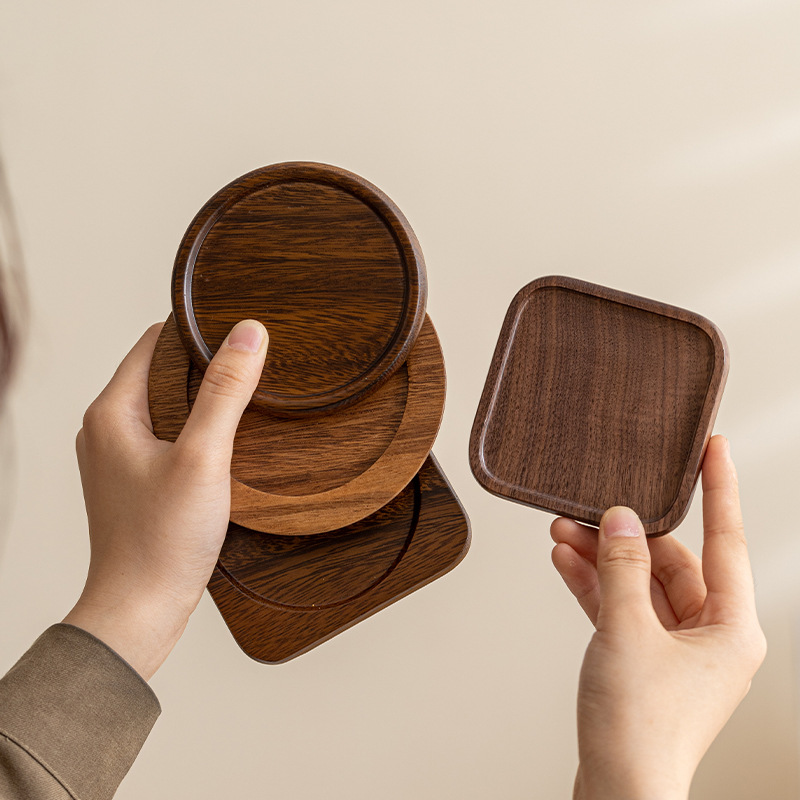 Black walnut coasters, creative ebony Japanese tea ceremony accessories, tea cup holders, heat insulation pads, walnut wood coffee coasters details Picture