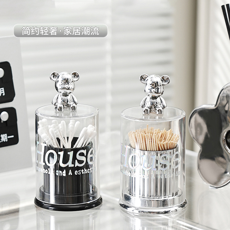 High-appeal internet-famous bear toothpick holder, acrylic toothpick box, creative toothpick holder, household cotton swab and dental floss storage jar
