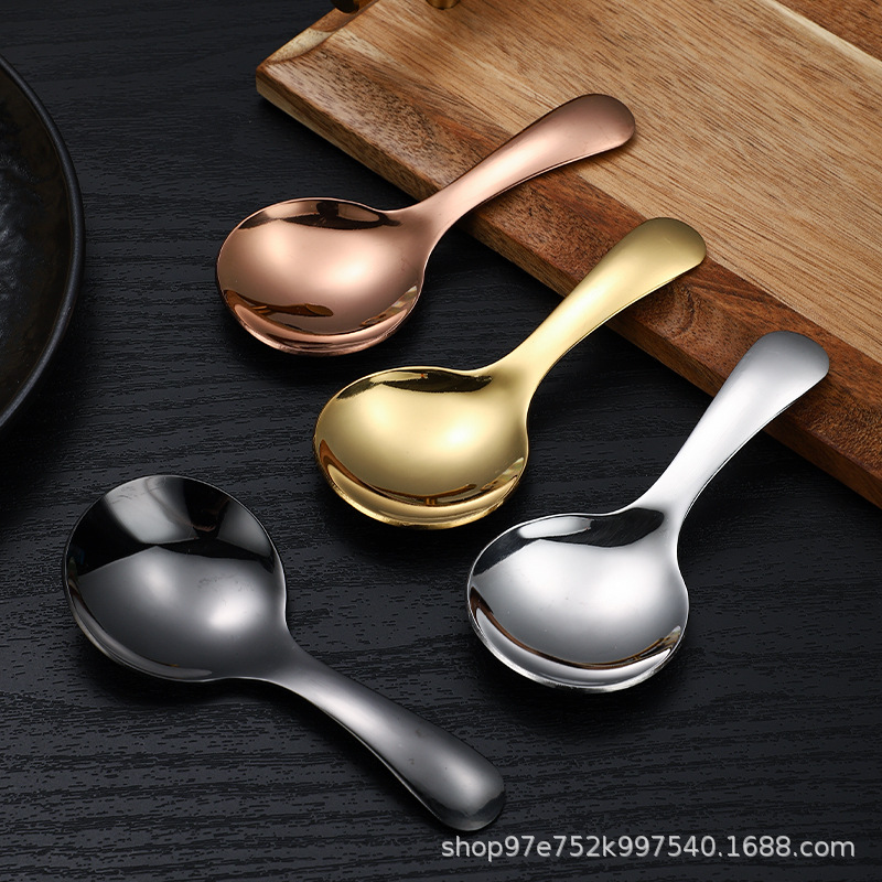 创意304不锈钢勺子短柄儿童勺叉宝宝吃饭训练喝汤网红雪糕小圆勺详情图2