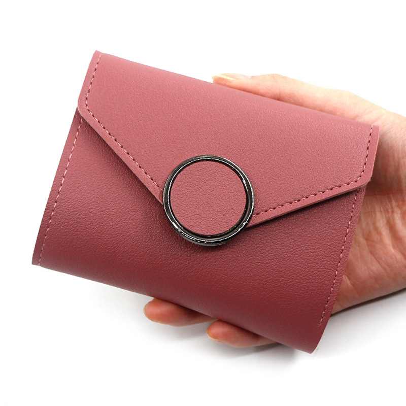 时尚大方女士短款小三折钱包纯色卡包钱夹手拿包零钱包