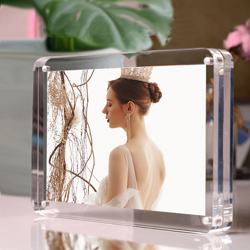 亚克力相框双面透明展示框相片照片打印创意磁吸相架水晶玻璃摆台