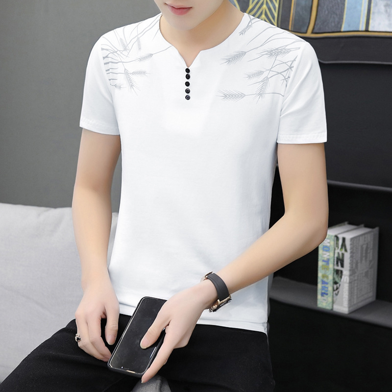 Cool and refreshing ice silk short-sleeved T-shirt for men, V-neck cotton summer thin style 2024 new half-sleeved T-shirt summer top Specification image
