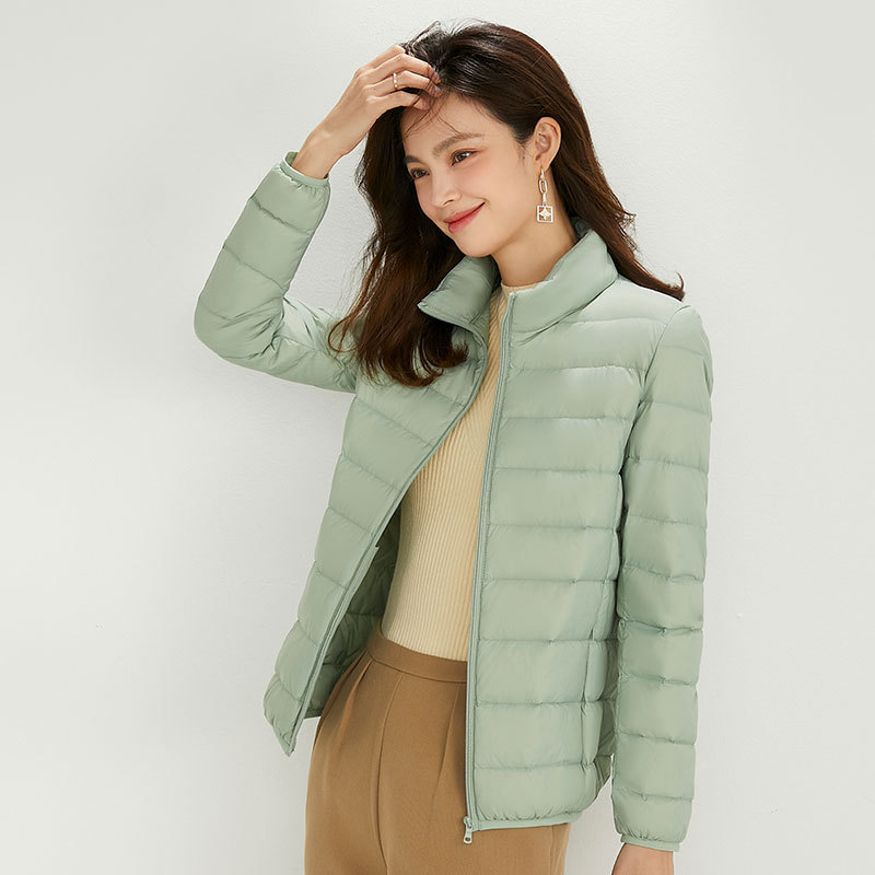 2022 Autumn/Winter new Korean-style short stand-up collar light down jacket for women, short plus-size casual coat, 90 white duck down Specification image