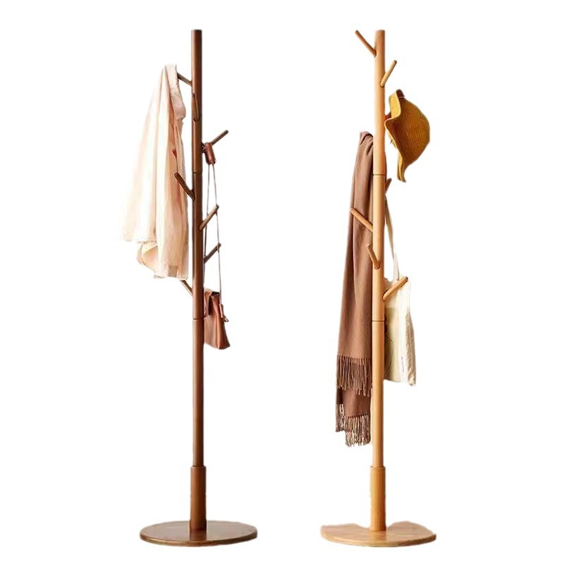 Solid Wood Coat Hanger Floor Coat And Hat Rack Simple Vertical Hanging Rod Household Bedroom Coat Hanger Indoor Simple Hanging Bag Rack Item Picture