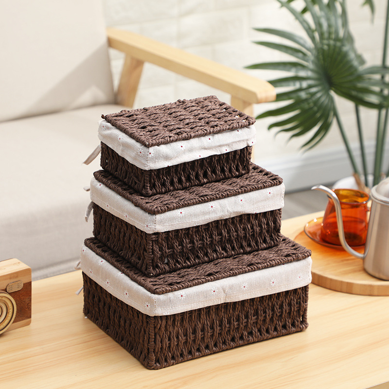 Imitation rattan woven fabric storage basket, dirty clothes, socks, tissue storage box, rectangular dried fruit and snack storage basket set