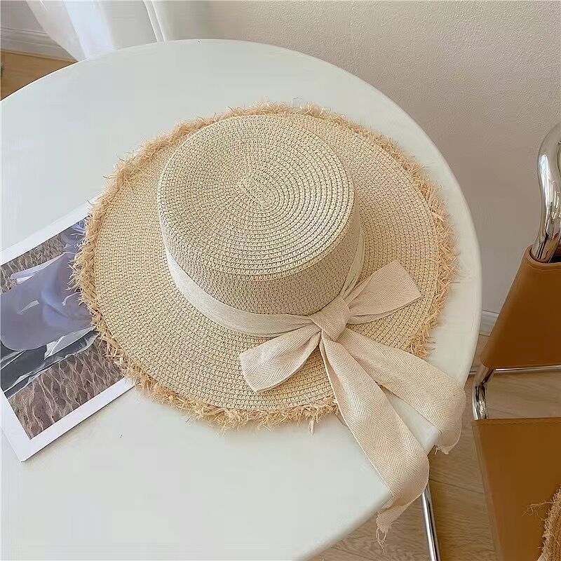 Bow Straw Hat Flat Straw Hat Braided Large Brim For Women Summer Vacation Beach Sunshade Hat Application Scenario