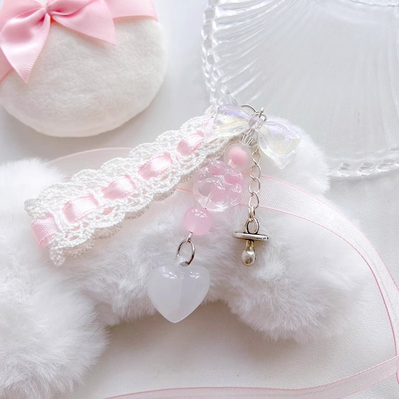 Girl Pink Ribbon Cat Claw Love Pendant Chain Phablet Mobile Phone Universal Bracelet New Niche Trend Keychain Specification drawing