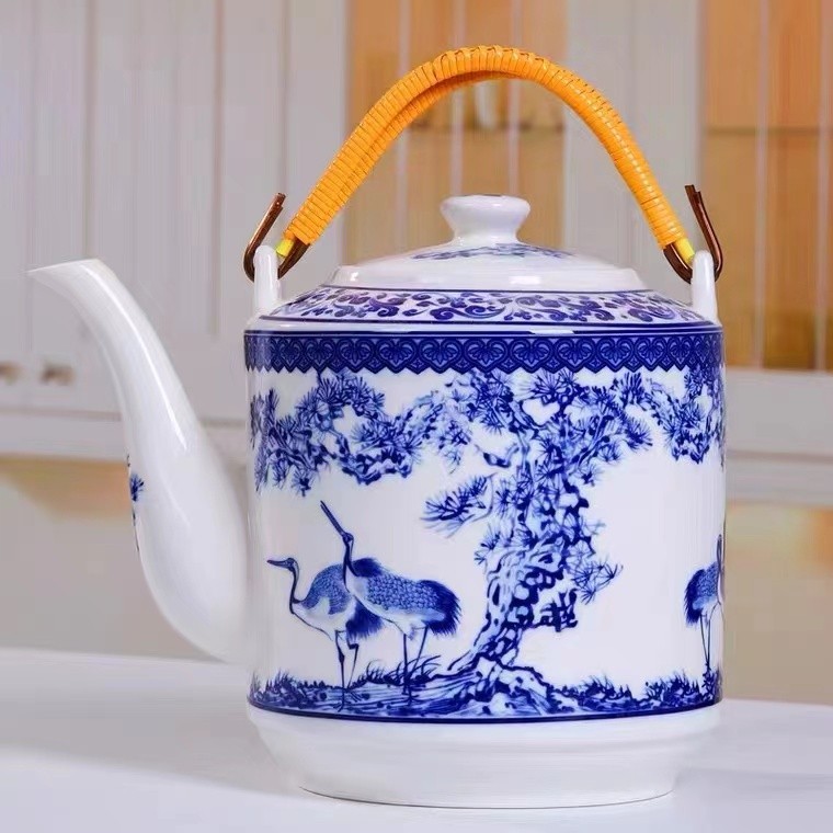 景德镇陶瓷提梁壶耐高温茶壶家用夏天3L大容量中式凉白开带盖壶