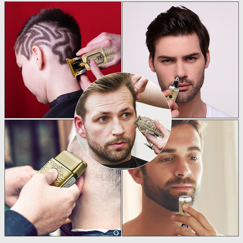 Hatteker Multi-Functional Hair Clipper 4-Piece Retro Clipper Sculpting Oil Head Electric Fader Shaver Nose Hair Shaver Specification drawing