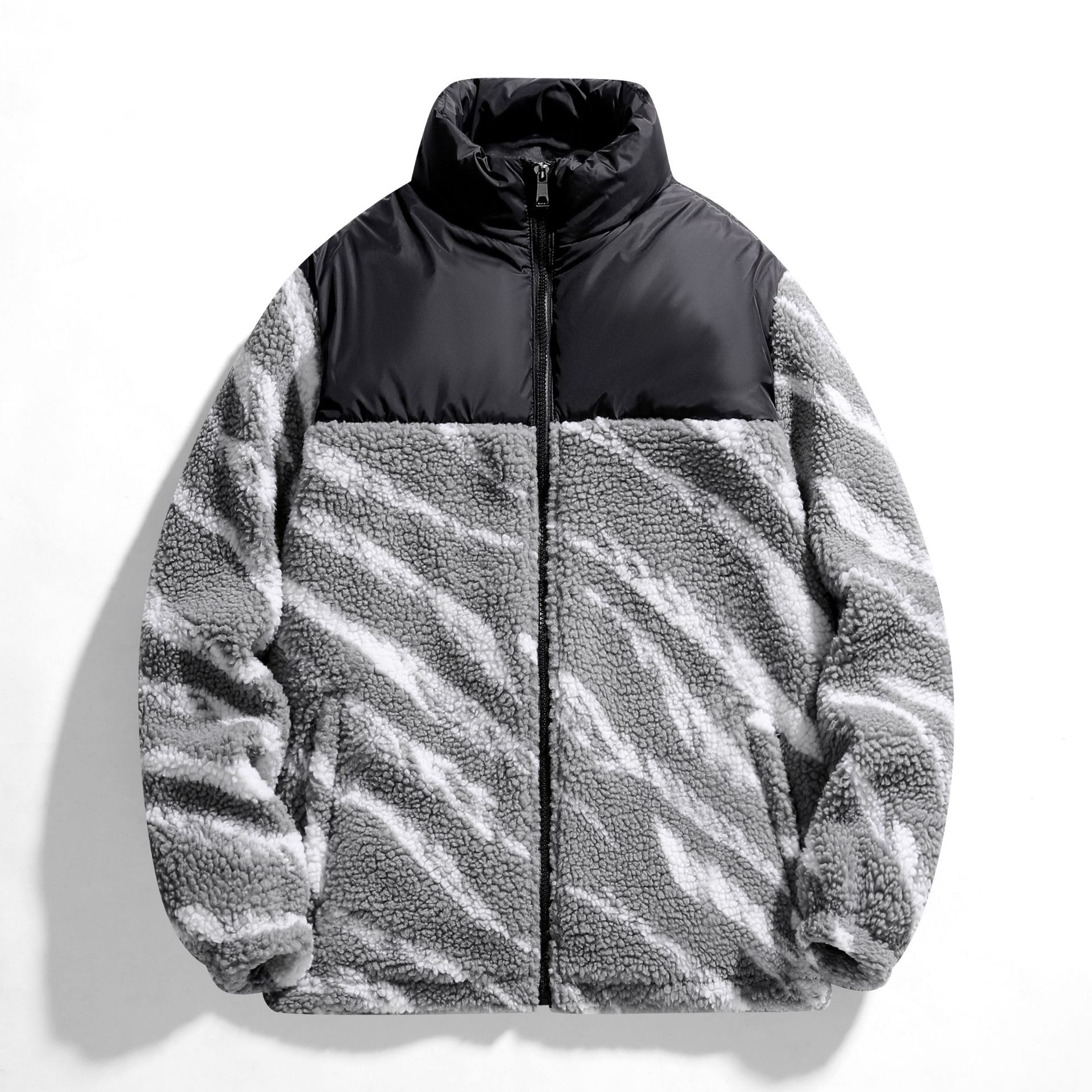 High-end new 2022 autumn and winter men's thickened cotton-padded jacket, a trendy brand zebra patchwork, versatile and warm women's sheep style Application Scenario