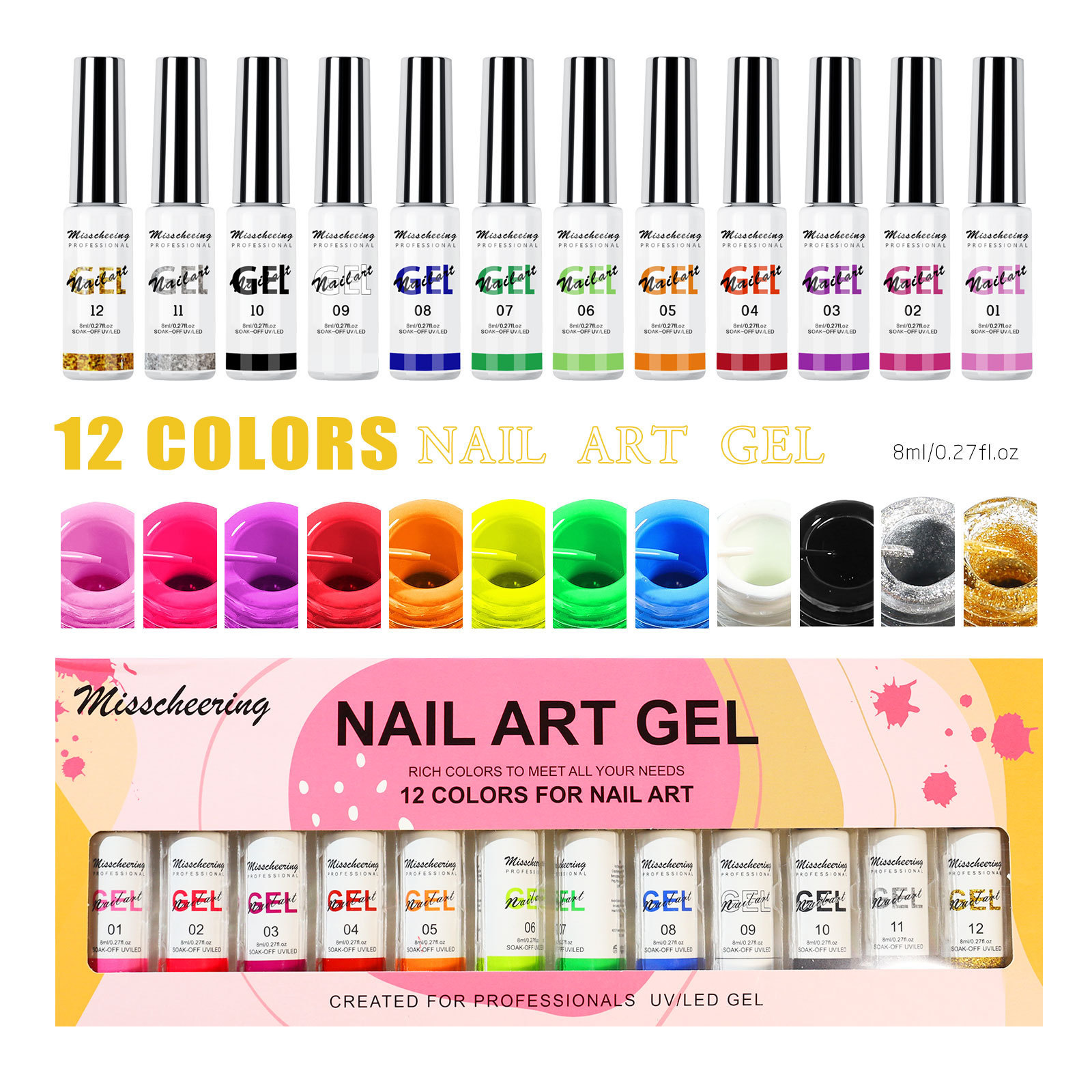 12-color Thread glue 3D painted nail thread glue Nail thread glue full figure