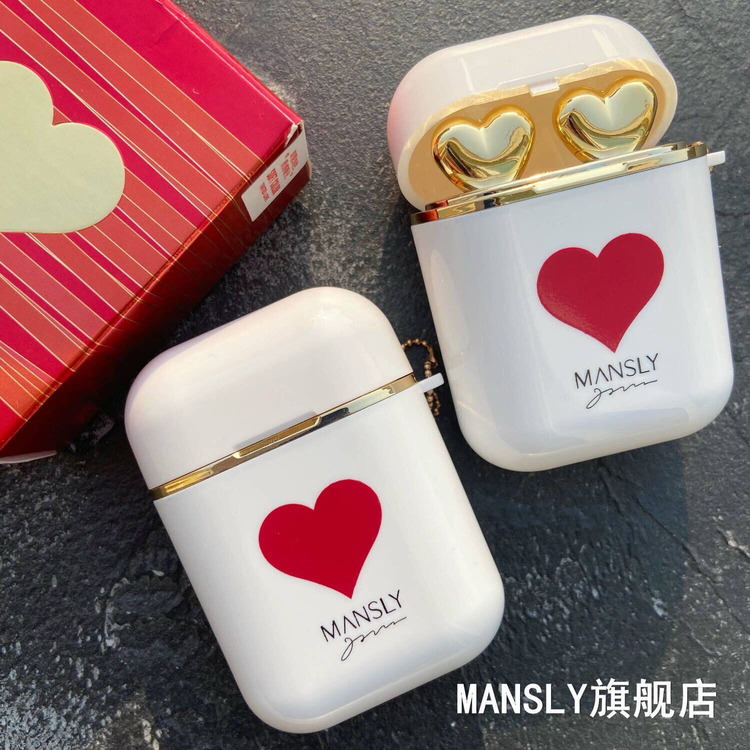 曼诗丽女生可爱耳机爱心充电仓口红2只装雾面不沾杯网红快手M1005