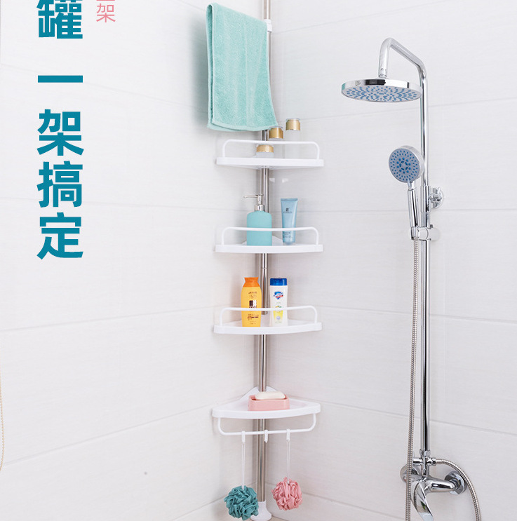 Multi-layered storage rack in the corner of the bathroom details Picture