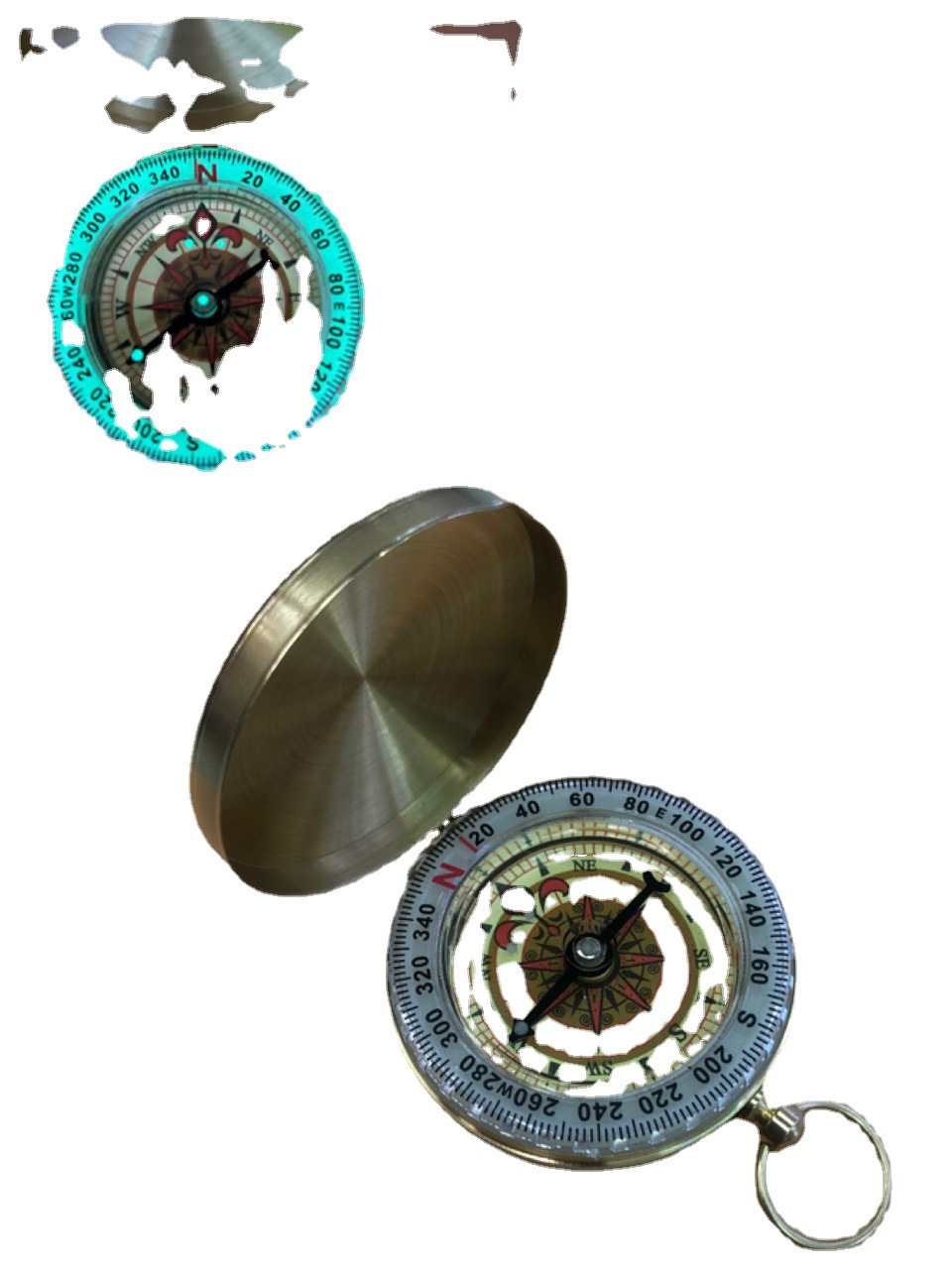 G50 Flip cover pure copper pocket watch compass, portable compass, outdoor multi-functional metal with luminous function Item Picture