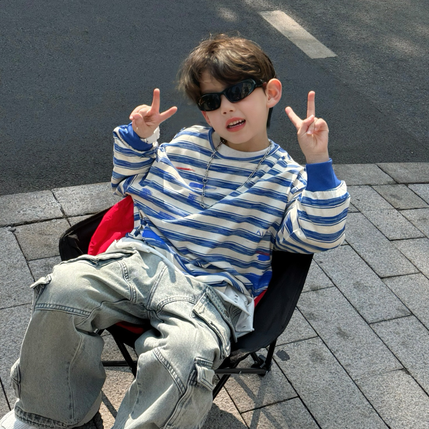 泰如2025春季新款韩版男童长袖T恤百搭条纹慵懒打底衫儿童上衣潮