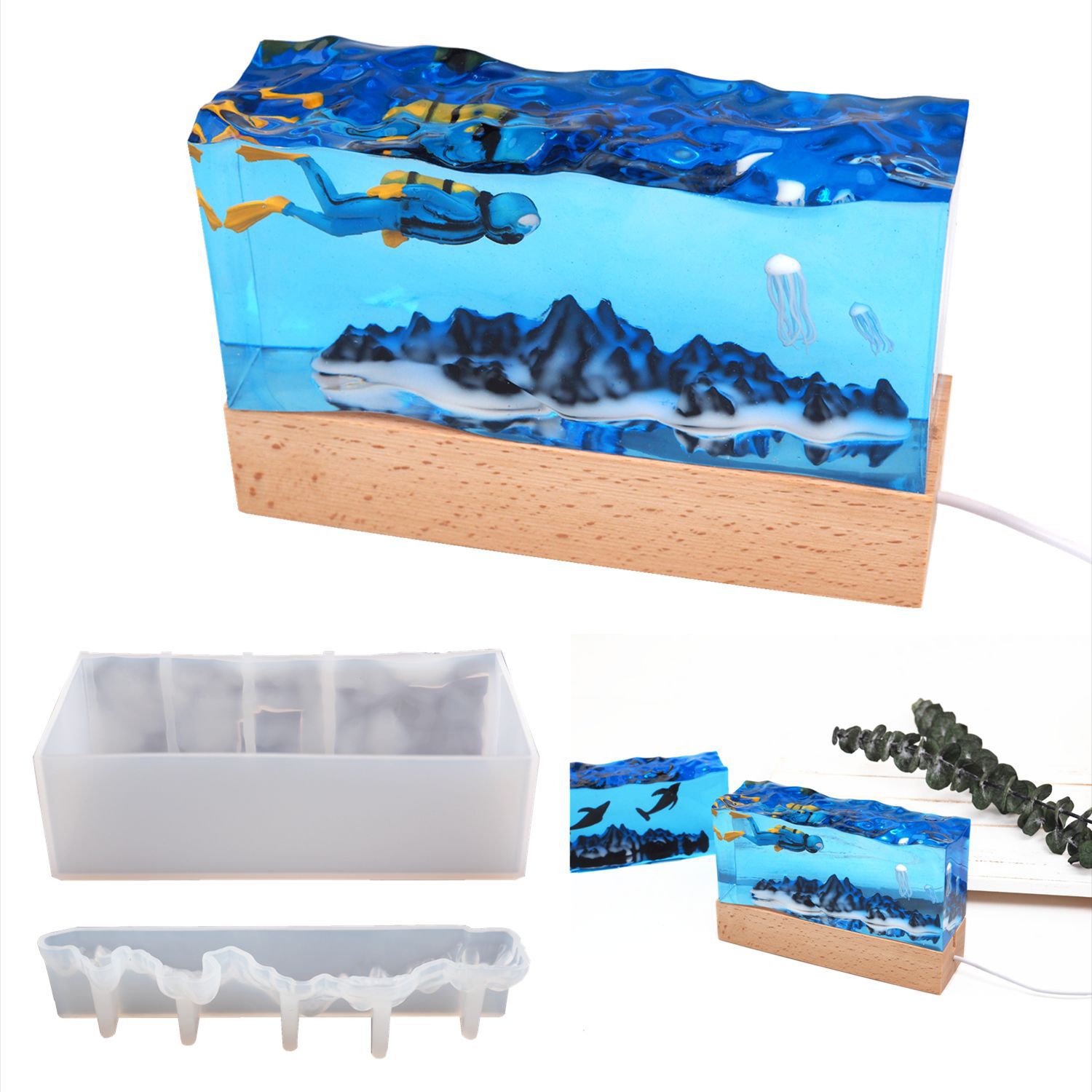 diy crystal resin drop rubber mountain sea wave sea surface mountain sea mirror silicone mold