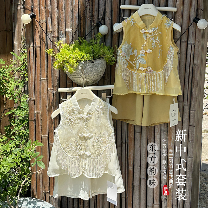 国潮女童夏装汉服套装新中式无袖两件套儿