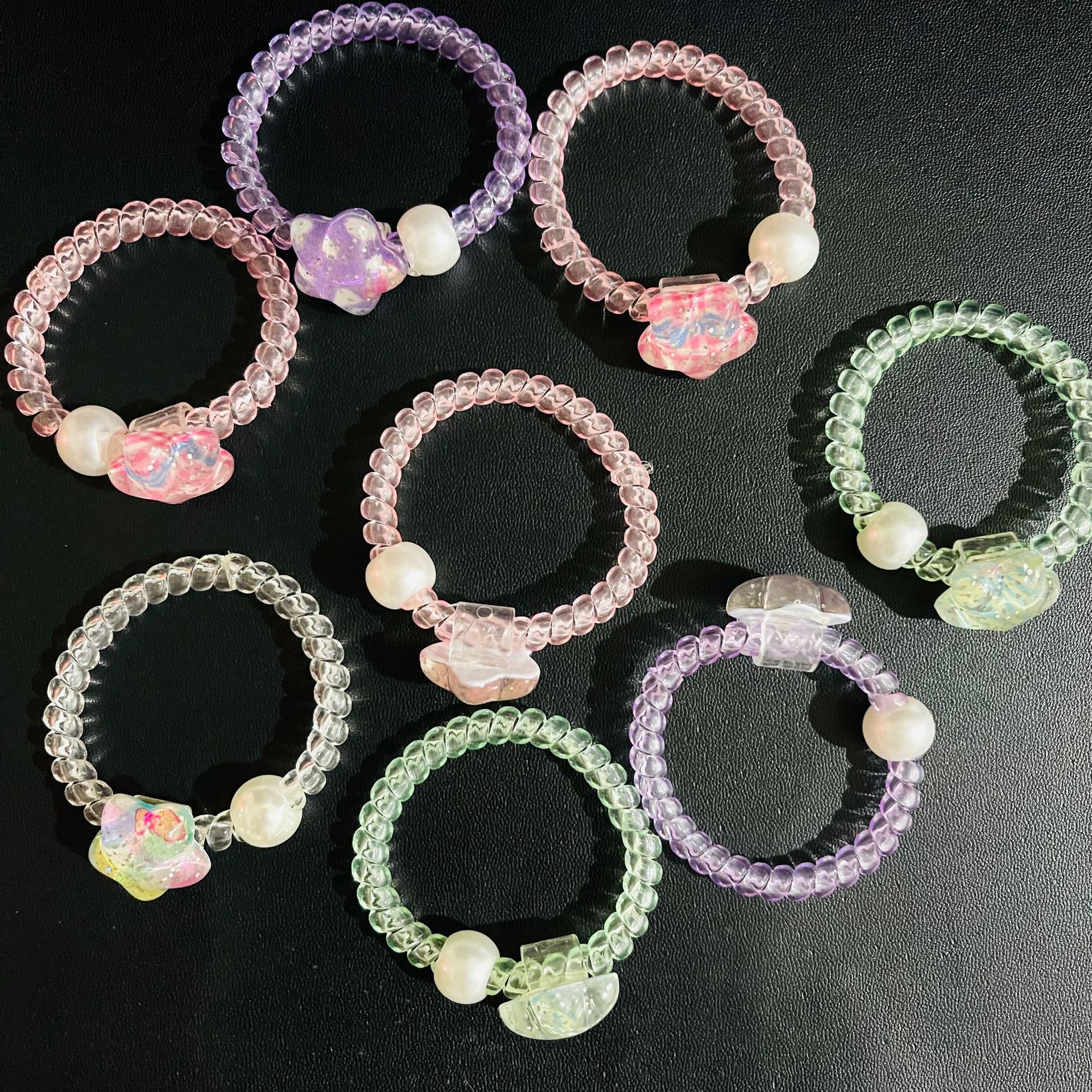 Pearl five-pointed star hair bands, telephone lines, cute children's rubber bands, little girls' hair ties, ponytail hair accessories, wholesale for 1 yuan