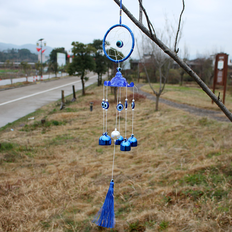 Dreamcatcher Blue Eyes Metal Bells Wind Chimes Hanging Ornaments European And American Devil's Eyes Door Ornaments Garden Decoration Cross-Border Specification drawing