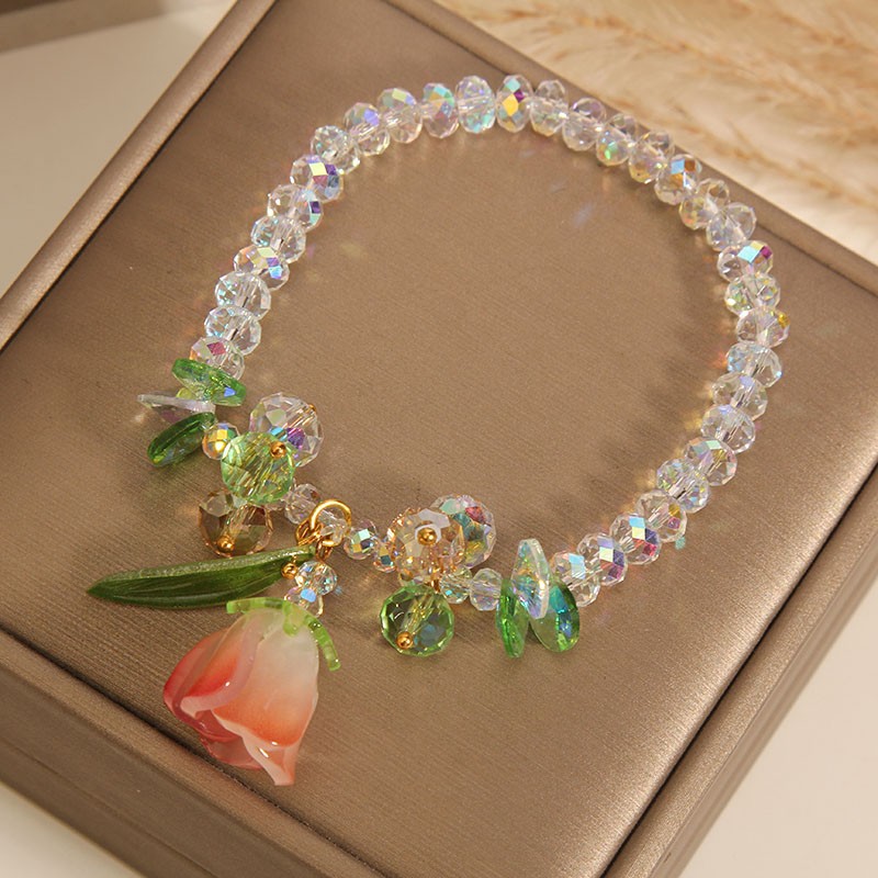 A light luxury forest-themed, fresh and sweet fairy lily crystal bracelet for girls, a gift bracelet for student best friends Specification image
