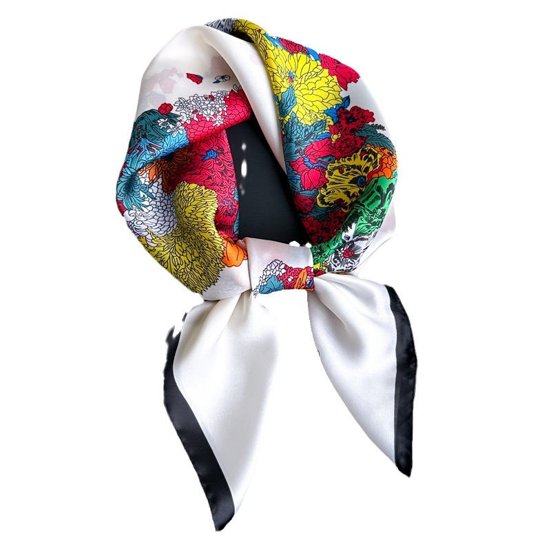 Flower Horse Light Luxury Scarf Match Color Silk Scarf Imitation Silk 70X70cm Scarf Women's Square Shawl Travel Scarf Item Picture