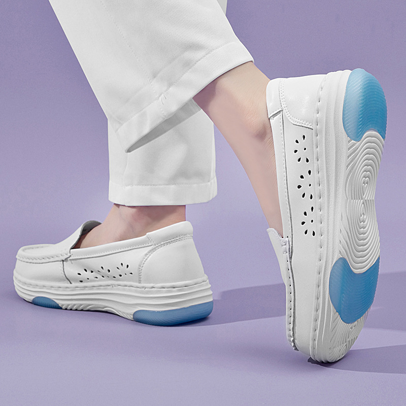新款牛皮EVA气垫款镂空款白色护士鞋舒适软底潮流小白鞋